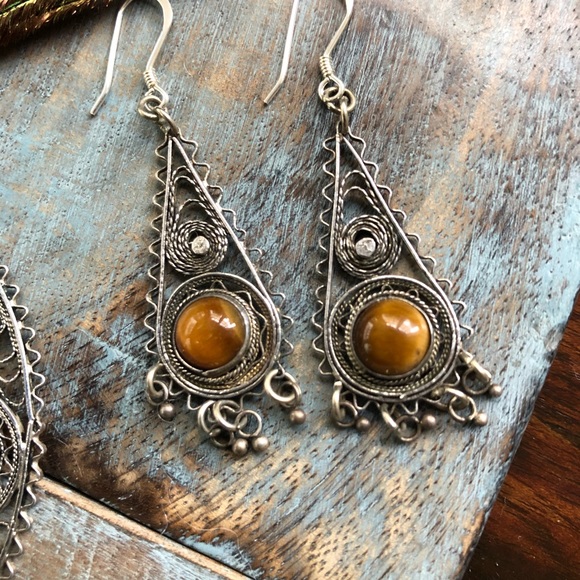 Vintage sterling tigers eye necklace set - Picture 6 of 8